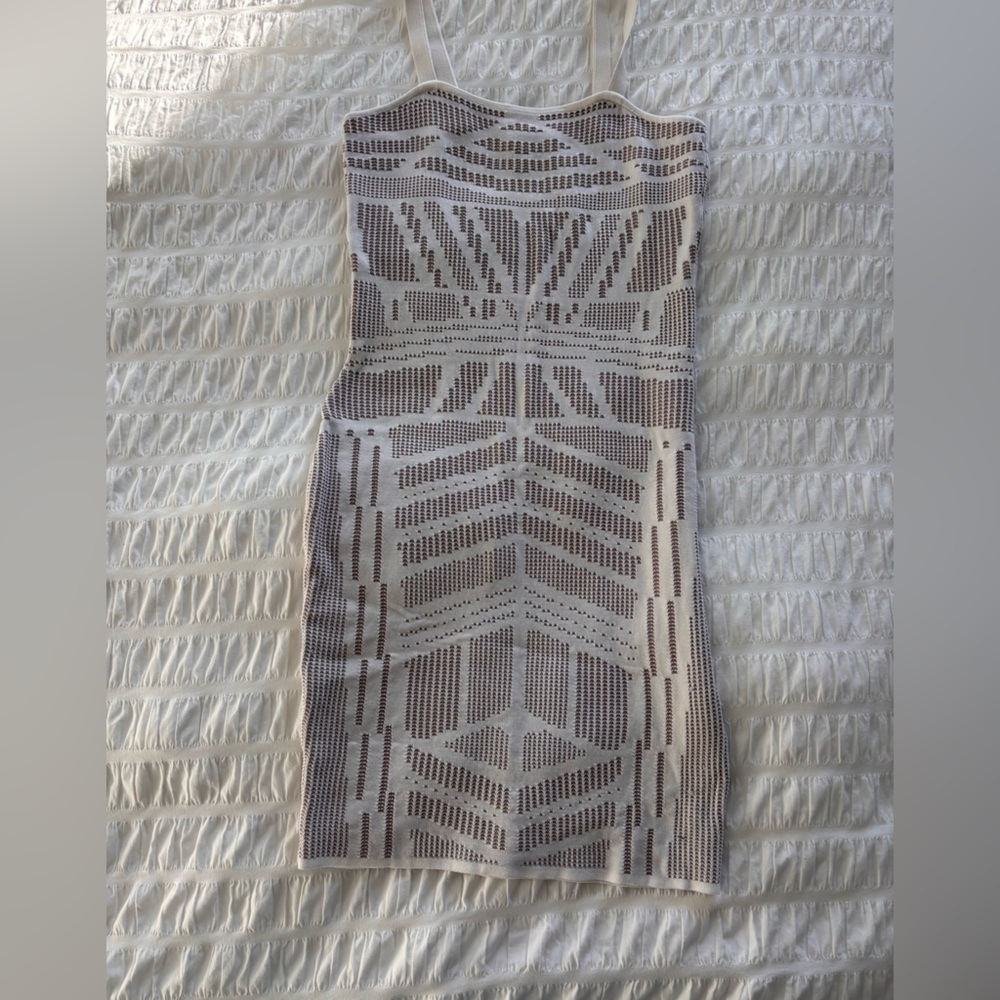 Ronny Kobo Collection Cream and Tan Bandage Dress